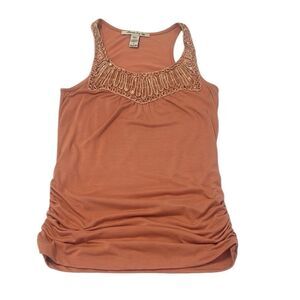 American Rag size small Embellished peach tank top with sheer beaded trim EUC
